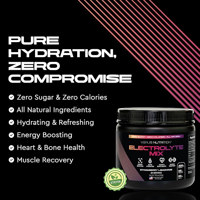 Electrolytes Powder No Sugar- Zero Calorie Hydration Powder | Sugar Free Electrolytes for Fasting, Keto & Vegan | Natural Ingredients Electrolyte Mix for Energy Boost, 60 Servings