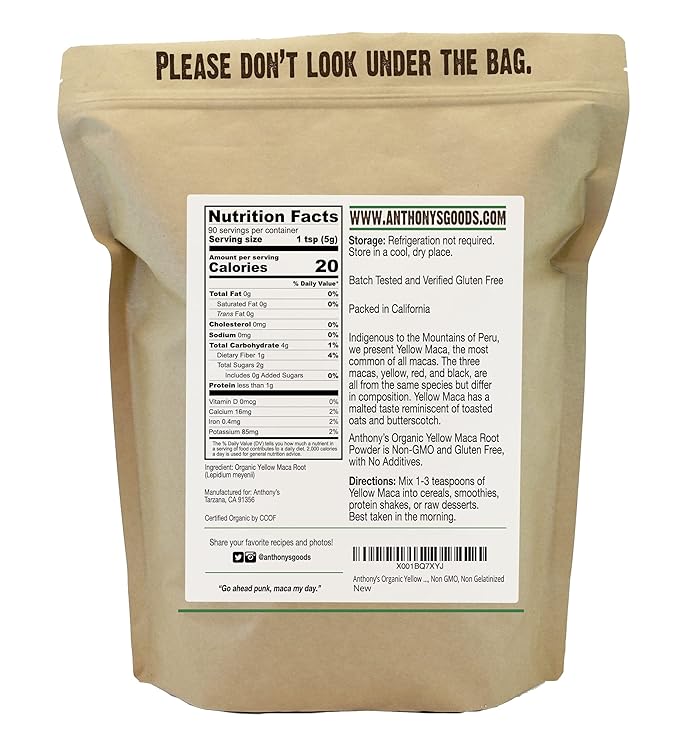 Anthony’s Organic Yellow Maca Root Powder, 1 lb, Raw, Gluten Free, Non GMO, Non Gelatinized