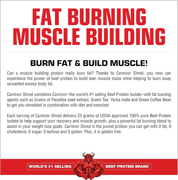 MuscleMeds Carnivor Shred Fat Burning Hydrolized Beef Protein Isolate, 0 Lactose, 0 Sugar, 0 Fat, Chocolate, 4.35 lbs