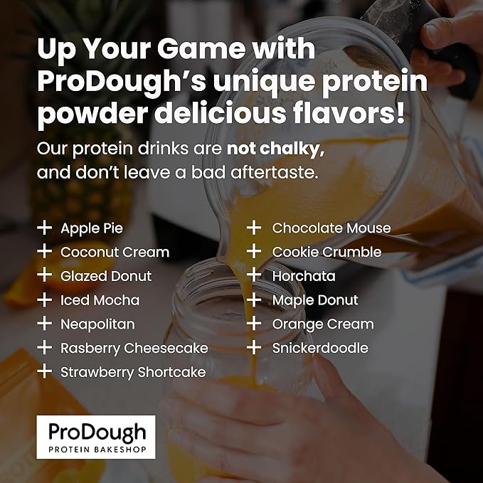 ProDough Gourmet Whey Isolate Hydrolized Protein Powder for Shake Mix- Easy Digest Enzyme Blend, 25g Protein per Serving, Natural Ingredients, Gluten Free, Keto Friendly (Peach Cobbler)