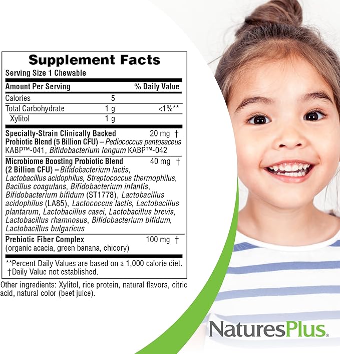 Natures Plus Animal Parade Probiotic, Mixed Berry - 30 Chewables - Children’s Digestion Supplement - Supports Gut Health & Immune Function - Vegan, Gluten Free - 30 Servings