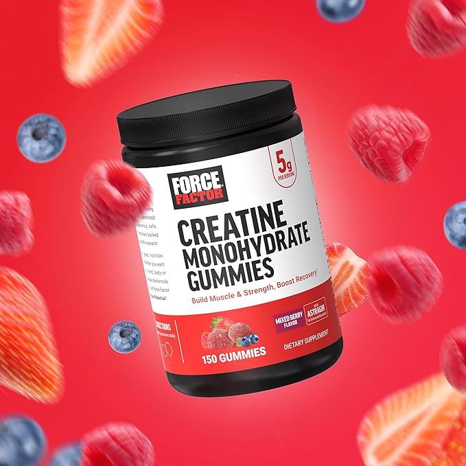 Force Factor Creatine Gummies, Creatine Monohydrate for Muscle Gain, More Strength, and Faster Recovery, Clinically Studied Creatine 5g Dose, Mixed Berry, 30 Servings