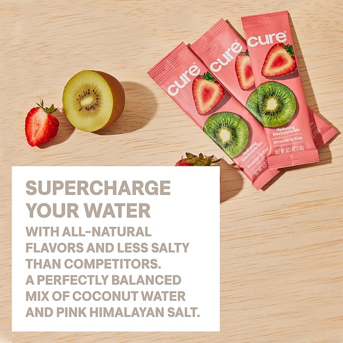 Cure Hydration | Plant-Based Electrolyte Drink Mix | No Added Sugar | Dehydration Relief Powder Made with Coconut Water | Non-GMO | Vegan | FSA & HSA | Pouch of 14 Packets - Blood Orange