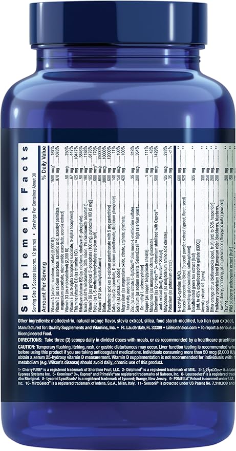 Life Extension Mix™ Powder, high Potency, Advanced Vitamin, Mineral, Fruit & Vegetable Formula, Vitamin B, C, D, E, Magnesium, for Whole-Body Health, Healthy Aging, Gluten-Free, 12.70 oz