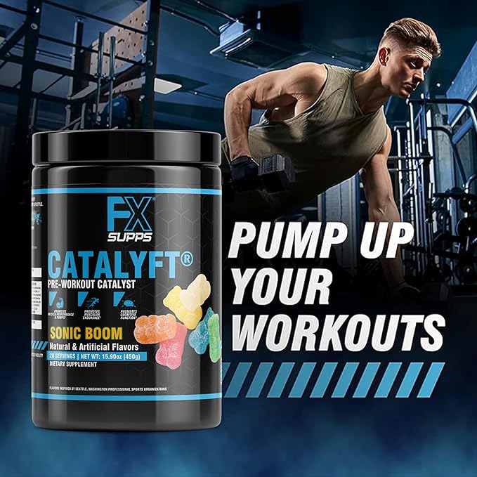 Catalyft Pre-Workout Powder Drink for Men and Women, Sonic Boom | Mix with Creatine, Caffeine & Beta-Alanine | Best for Energy Pump, Muscle Gain and Focus, 20 Servings (1-Pack)