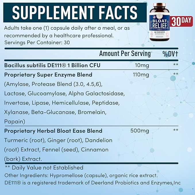 Bloat Relief Probiotic and Digestive Enzymes - Anti Bloating Turmeric, Fennel, Bromelain IBS Supplement - Detox Debloat Capsules Gas - Bloating Relief for Women and Men - 30 Gut Health Bloating Pills