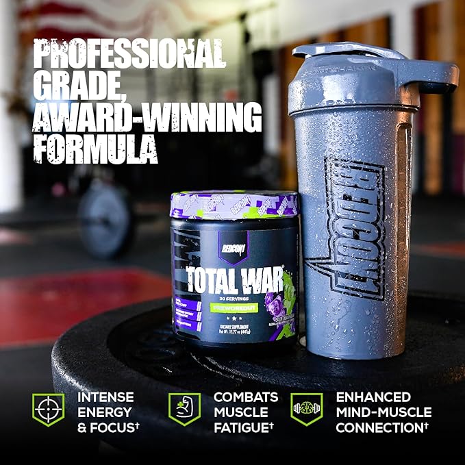 REDCON1 Total War Preworkout, Sour Gummy Bear - Pump, Endurance & Energy Boosting Workout Supplement - Caffeinated Pre Workout Powder with Taurine, Green Tea + Di Caffeine Malate (15 Servings)