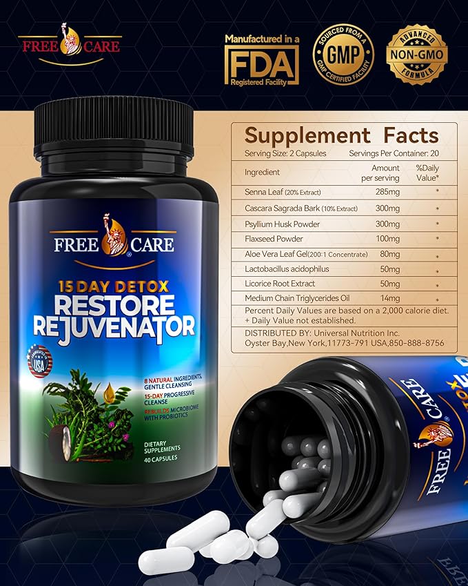 Colon Cleanse 15+5Day Upgrade,Advanced Gut Cleanse Detox for Women & Men Fast Natural Laxative for Constipation Relief with Cascara Sagrada, Psyllium Husk, Senna Leaf & Probiotics, Non-GMO