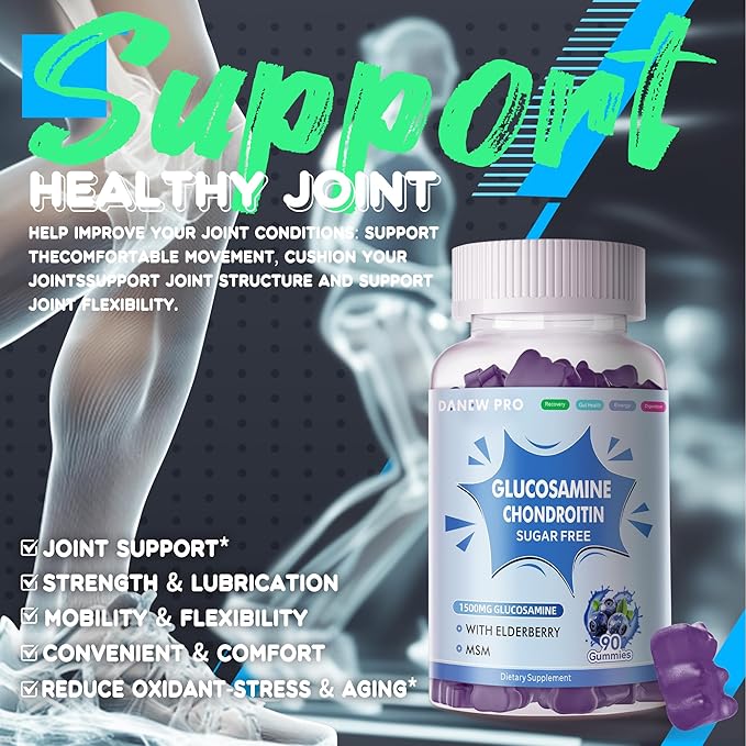Glucosamine Chondroitin Gummies with MSM & Elderberry Extra Strength - Joint Support, Antioxidant Immune Support Supplement for Adults, Men & Women.90 Gummies