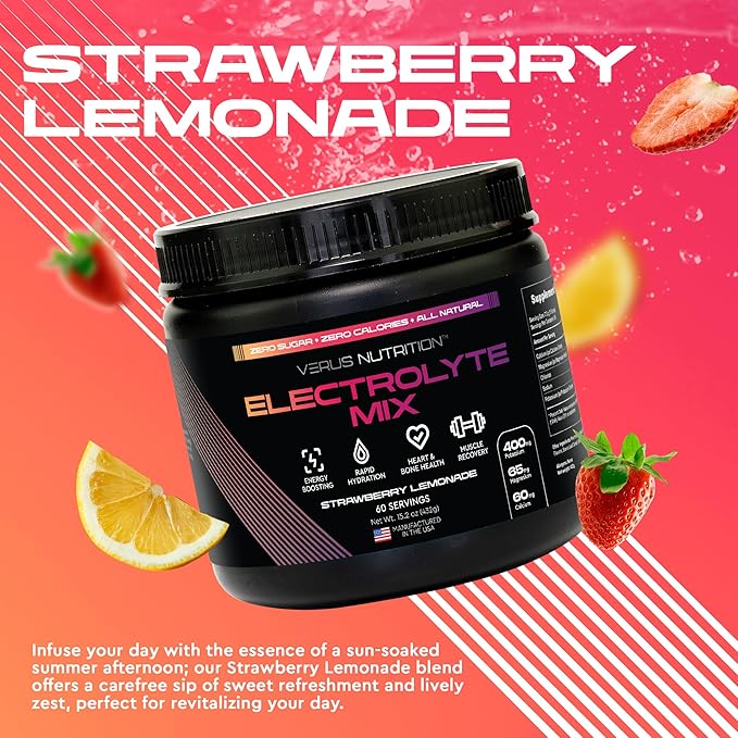 Electrolytes Powder No Sugar- Zero Calorie Hydration Powder | Sugar Free Electrolytes for Fasting, Keto & Vegan | Natural Ingredients Electrolyte Mix for Energy Boost, 60 Servings