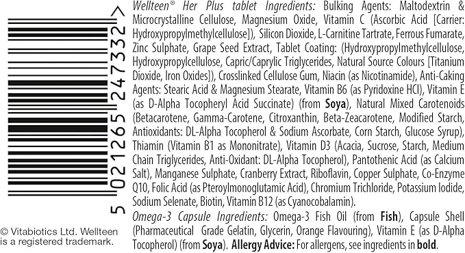 Wellteen Her Plus Omega-3 - Advanced Nutritional Support for Teenagers and Young Women Ages 13-19 - 56 Tablets and Capsules