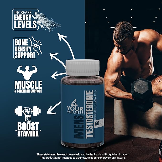 4YWN Testosterone Booster Gummies Supplement for Men, Boosting Muscle Growth, Stamina and Performance with Tongkat Ali, Horny Goat Weed, Tribulus Terrestris, Fenugreek, & Maca (60 Count (Pack of 1))