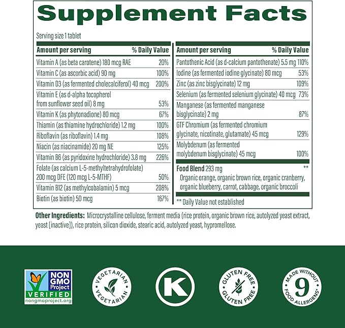 MegaFood Men's 55+ One Daily - Multivitamin for Men with Vitamin B12, Vitamin C, Vitamin D & Zinc - Optimal Aging & Immune Support Supplement - Vegetarian - Made Without 9 Food Allergens - 60 Tabs