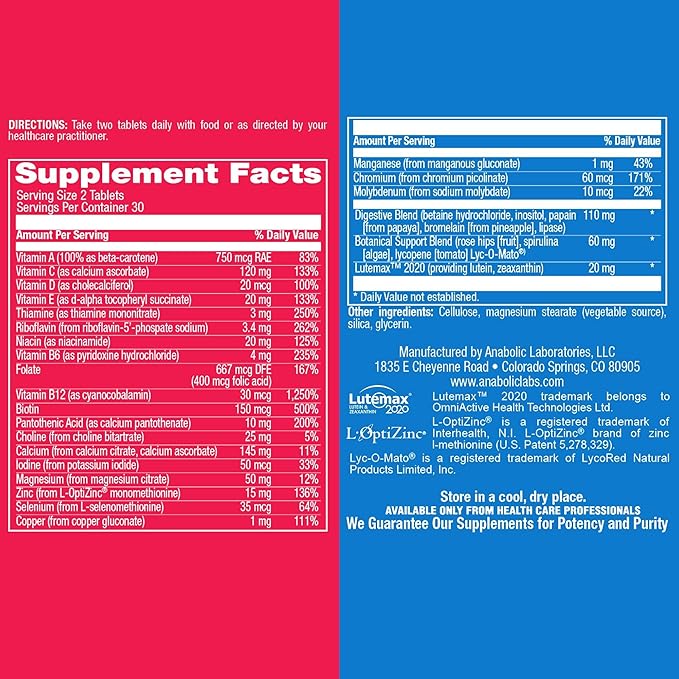 Iron Free Daily Multivitamin for Men and Women, 60 Tablets - AVED Daily Multi Vitamin and Minerals Health Supplement - Vitamins A, C, D, E, Vitamin B Complex, Zinc, Calcium, Magnesium, More