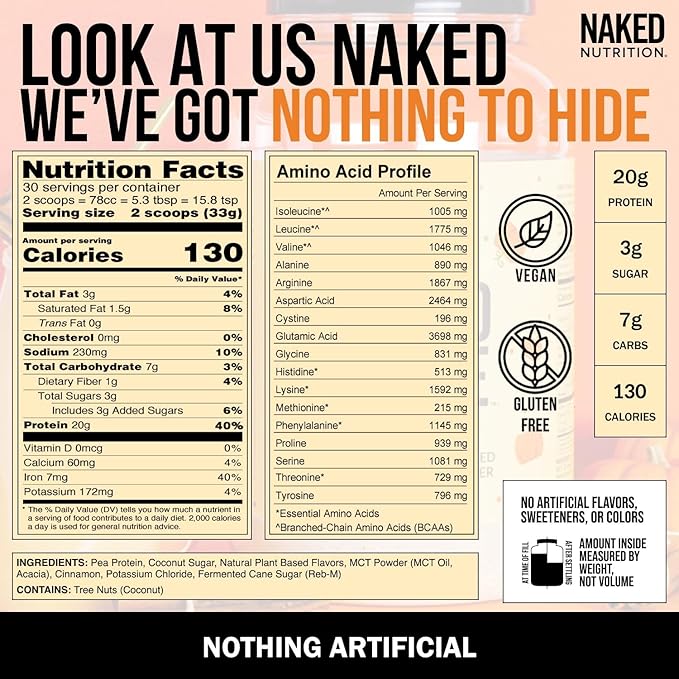 Naked Shake - Pumpkin Spice Protein Shake - Flavored Plant Based Protein with Mct Oil - Gluten-Free, Soy-Free, No Gmos Or Artificial Sweeteners - 30 Servings