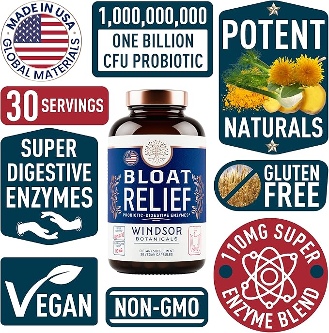 Bloat Relief Probiotic and Digestive Enzymes - Anti Bloating Turmeric, Fennel, Bromelain IBS Supplement - Detox Debloat Capsules Gas - Bloating Relief for Women and Men - 30 Gut Health Bloating Pills