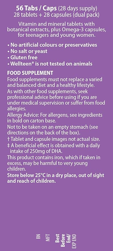 Wellteen Her Plus Omega-3 - Advanced Nutritional Support for Teenagers and Young Women Ages 13-19 - 56 Tablets and Capsules