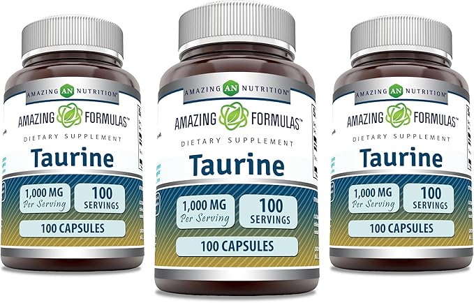 Amazing Formulas Taurine Amino Acid Supplement | 1000 Mg Per Serving | 100 Capsules | Non-GMO | Gluten-Free | Made in USA | Pack of 3