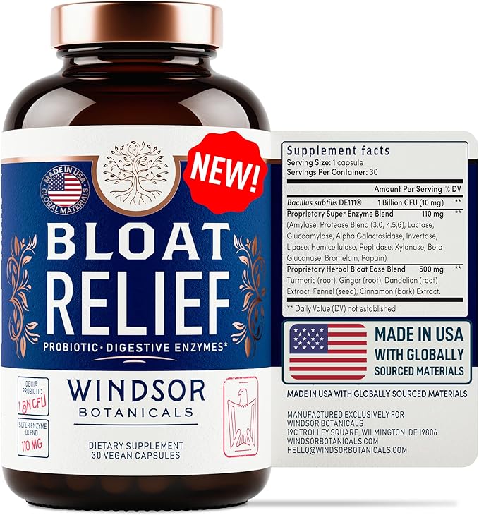 Bloat Relief Probiotic and Digestive Enzymes - Anti Bloating Turmeric, Fennel, Bromelain IBS Supplement - Detox Debloat Capsules Gas - Bloating Relief for Women and Men - 30 Gut Health Bloating Pills