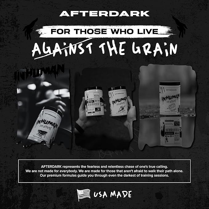 AFTERDARK INHUMAN Pre-Workout Powder, Enhanced Mind-Muscle Connection, Sustained Energy, Potent Nootropic Blend, Vegan, Gluten-Free, Soy-Free, 400mg Caffeine, No Crash, Watermelon