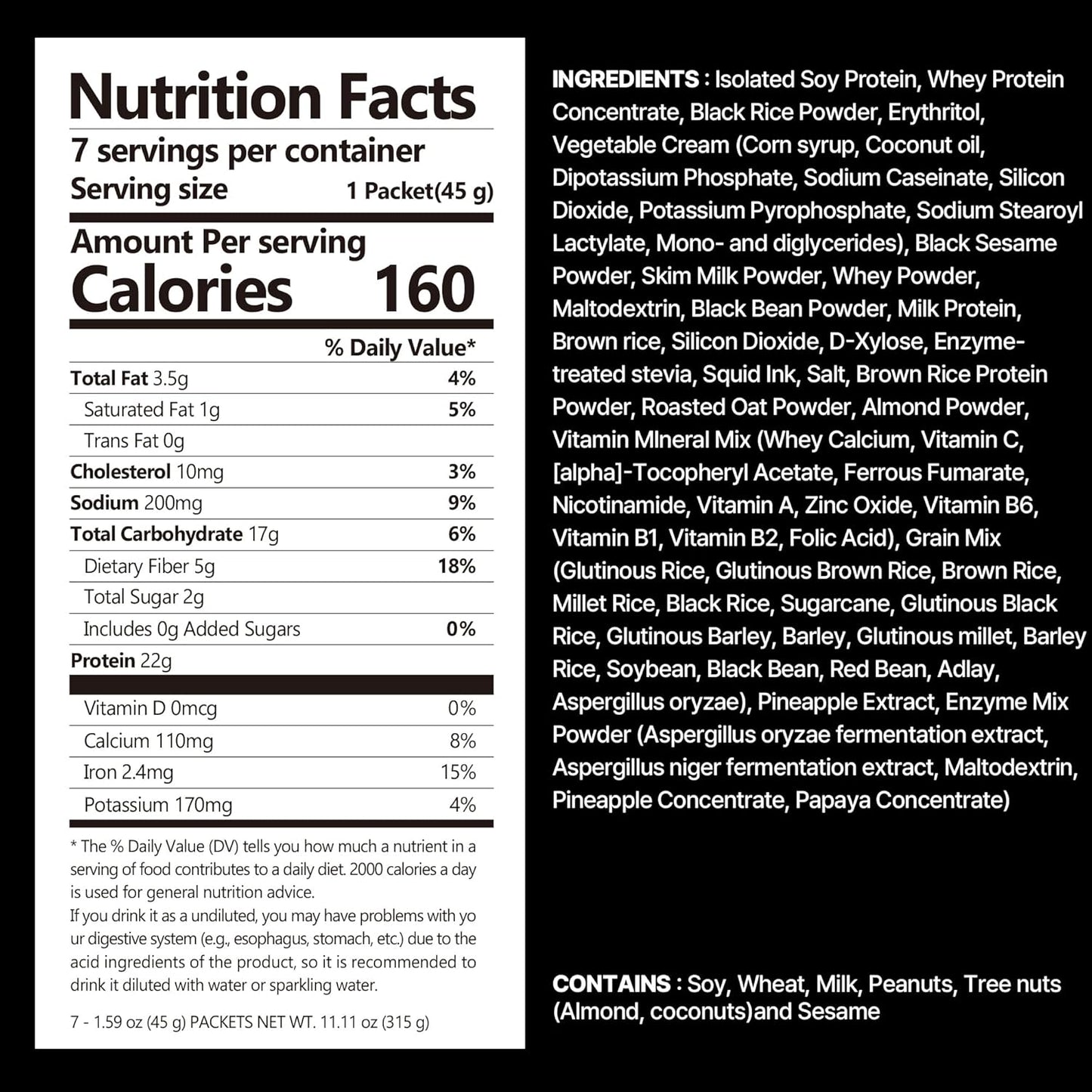 Black Sesame Protein Shake, 22g Protein, Low Sugar, Keto-Friendly Meal Replacement Shake, 1.59oz, 7packs, With Crunchy Protein Crisps
