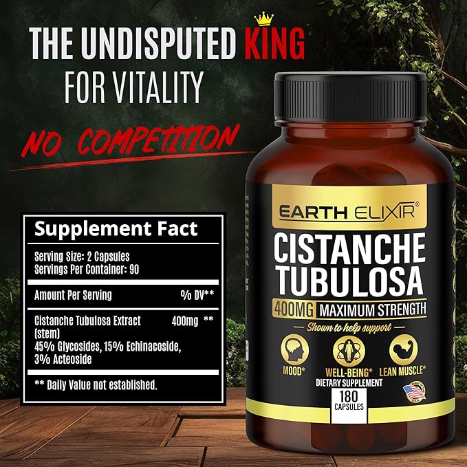 Cistanche Tubulosa 400 mg (180 Capsules) 3 Months Supply β Made in USA - 3rd Party Tested - Cistanche Supplement - Zero Fillers - Max Purity - Nootropics - 100% Pure Cistanche Herb