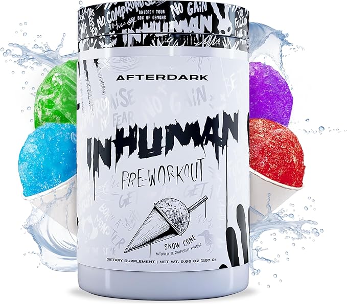 AFTERDARK INHUMAN Pre-Workout Powder, Enhanced Mind-Muscle Connection, Sustained Energy, Potent Nootropic Blend, Vegan, Gluten-Free, Soy-Free, 400mg Caffeine, No Crash, SnowCone