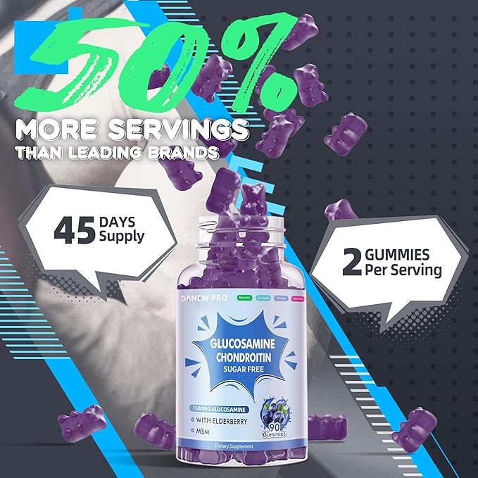 Glucosamine Chondroitin Gummies with MSM & Elderberry Extra Strength - Joint Support, Antioxidant Immune Support Supplement for Adults, Men & Women.90 Gummies