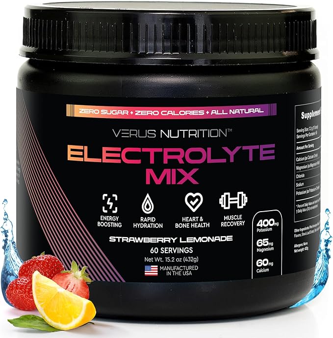Electrolytes Powder No Sugar- Zero Calorie Hydration Powder | Sugar Free Electrolytes for Fasting, Keto & Vegan | Natural Ingredients Electrolyte Mix for Energy Boost, 60 Servings