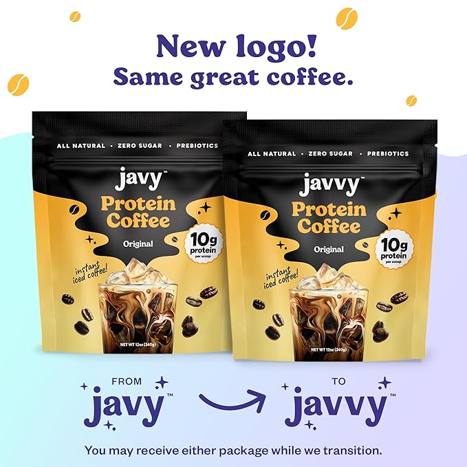 Javvy Hazelnut Protein Coffee - Premium Whey Protein & Instant Iced Coffee - 100% Arabica Coffee - Zero Artificial Flavors & Sweeteners, 20 Servings
