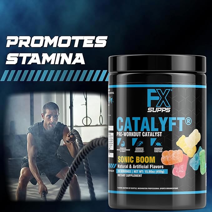 Catalyft Pre-Workout Powder Drink for Men and Women, Sonic Boom | Mix with Creatine, Caffeine & Beta-Alanine | Best for Energy Pump, Muscle Gain and Focus, 20 Servings (1-Pack)