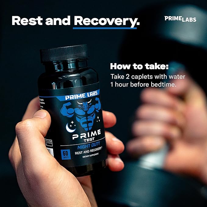 Prime Labs – Prime Test Night Duty – Nighttime Testosterone Booster & Sleep Support – Testosterone Booster for Men – PM Rest & Muscle Recovery Supplements