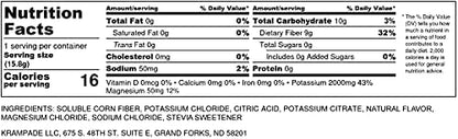 Fiber Supplement Electrolytes Powder - 9g Prebiotic Fiber + 2000mg Potassium Supplement + Magnesium | Cramp Relief | Hydration Packets| Digestive Health Support