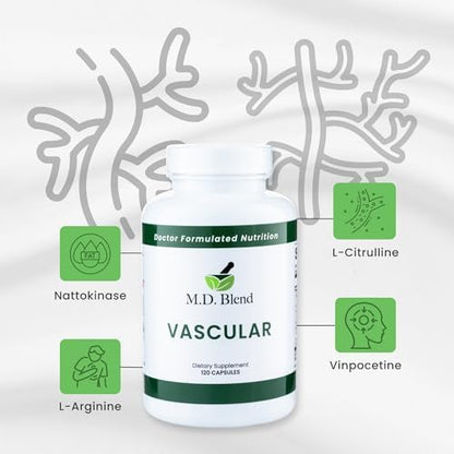 M.D. Vascular - Expert Formulated Supplement - Vascular & Overall Wellness Goals - Proper Flow, Numbers, Balance - Powerful Garlic, Ginger, L-Arginine, Pomegranate - 120 Capsules (Pack of 2)