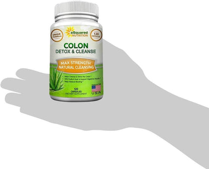 aSquared Nutrition Pure Colon Cleanse for Weight Loss - 120 Capsules, Max Strength, Natural Colon Detox Cleanser, Colon Cleansing Diet Supplement Blend for Digestive Health, Diet Pills for Men & Women