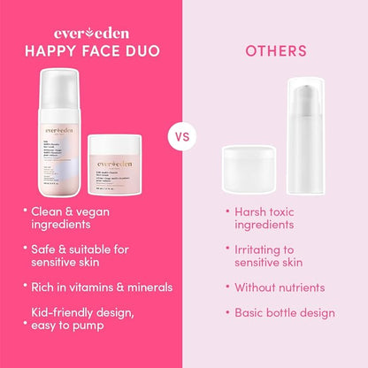 Evereden Kids Happy Face Duo (Cool Peach) - Multi-Vitamin Kids Face Wash & Kids Face Cream Set - Clean & Vegan Skin Care for Kids 3+ - Moisturizing, Nourishing, & Protective Kids Skin Care Gift Set