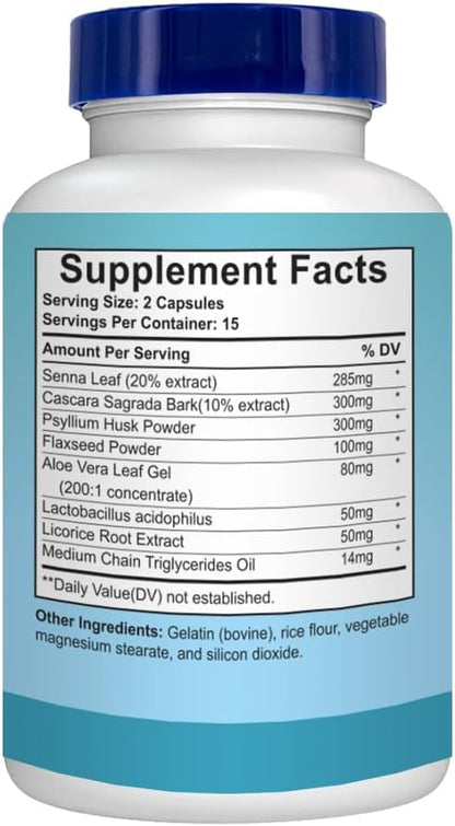 15 Day Cleanse - Gut and Colon Support, Advanced Gut Cleanse Detox with Senna, Cascara Sagrada & Psyllium Husk, 30 Capsules, Yogi, Cleanse capsules, cleanse support, White/Blue