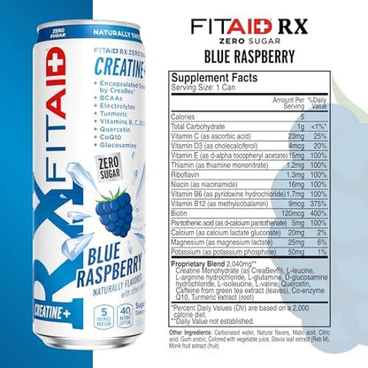 FITAID RX Zero Sugar, Encapsulated Creatine, Post-Workout Recovery Zero Sugar Drink, All-In-One Blend, BCAAs, Glucosamine, Turmeric, B-Complex, Electrolytes, Variety Pack, 12 Fl Oz (Pack of 12)