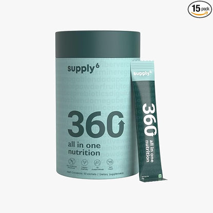 360 Greens Powder with 80+ Superfoods, Ayurvedic Herbs, Vitamins, Minerals, Probiotics & Botanicals | Supports Energy, Gut Health & Immunity | Plant-Based & No Added Sugar | 15 Servings
