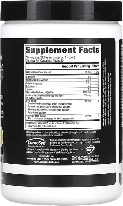 CONTROLLED LABS White Flood Plus, 20 Serv, Workout Optimizer, Endurance & Nitric Oxide Enhancement for Workouts and Training (Electric Lemonade)