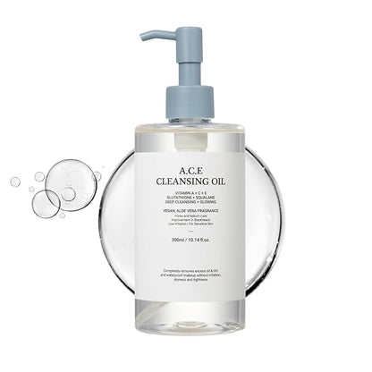 ASNO Multi-Vitamin A.C.E Cleansing Oil 300ml Blackhead Whitehead Sebum Pore Care Vitamin A C E Glutathione Aloe vera Squalane Centella Asiatica 6-types of Vegan oils