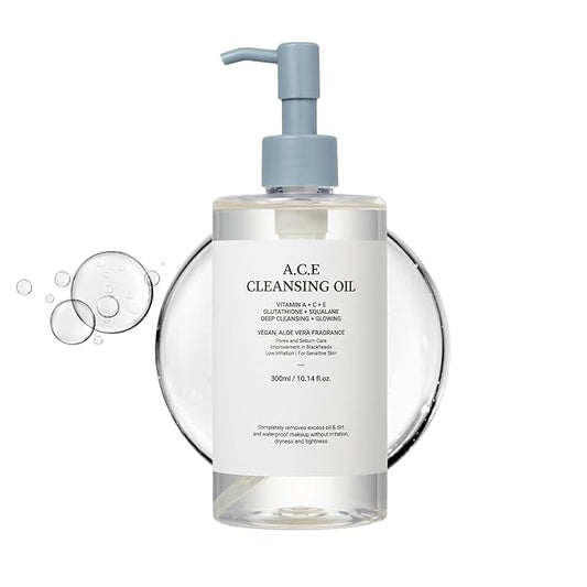 ASNO Multi-Vitamin A.C.E Cleansing Oil 300ml Blackhead Whitehead Sebum Pore Care Vitamin A C E Glutathione Aloe vera Squalane Centella Asiatica 6-types of Vegan oils