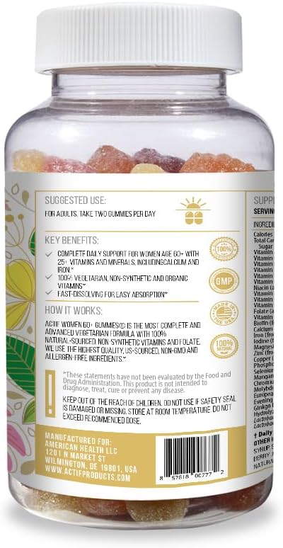 ACTIF Women Age 60+ Gummies with 25+ Advanced Factors and Probiotics - Non GMO, Made in USA, 90 Count