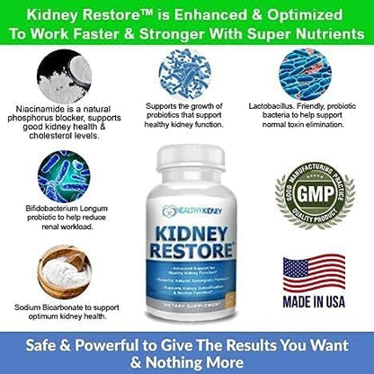 Kidney Restore & Kidney-D 2-Pack Capsules for Kidney Support with Optimized Vitamin D Antioxidants, Kidney Probiotics, Sodium Bicarbonate for Kidney Cleansing