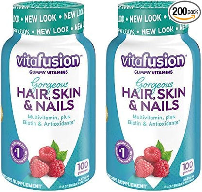 Vitafusion Gorgeous Hair, Skin & Nails Multivitamin Gummy Vitamins, 100ct (Pack of 2)