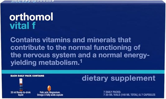 Orthomol Vital F Vial, Women's Multivitamin, 7-Day Supply, Vitamins A, B, C, D, E, K, Calcium, Iodine, Omega-3