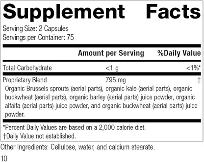 Standard Process SP Green Food - Whole Food Metabolism, Cholesterol, Toxin, and Liver Support with Alfalfa, Buckwheat, Barley, Brussels Sprouts, and Kale - Vegetarian, Gluten Free - 150 Capsules