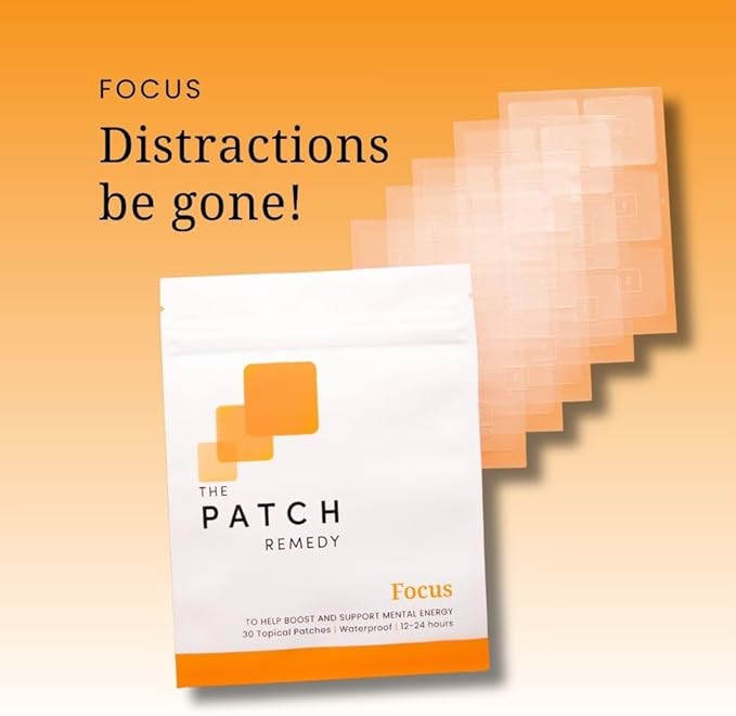 The Patch Remedy Focus Patches - Topical Focus Patch Plus Ginkgo Biloba, Acetyl-l-Carnitine, Bacopa Monnieri, Magnesium L-Threonate, & Camellia Sinensis, 30 Transdermal Patches for Adults & Kids