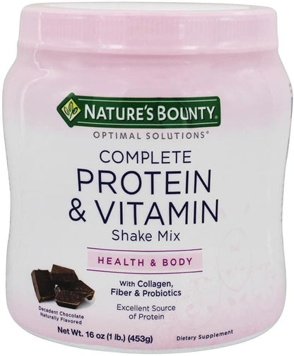 Complete Protein & Vitamin Shake Mix by Nature's Bounty Optimal Solutions, Contains Vitamin C for Immune Health, Decadent Chocolate Flavor, 1 lb