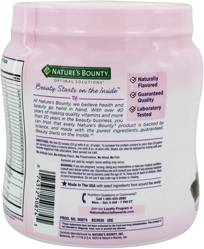 Complete Protein & Vitamin Shake Mix by Nature's Bounty Optimal Solutions, Contains Vitamin C for Immune Health, Decadent Chocolate Flavor, 1 lb